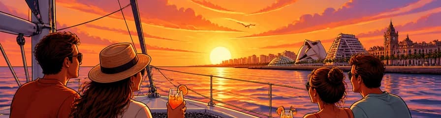 Travesía marítima al ocaso desde el puerto de Valencia