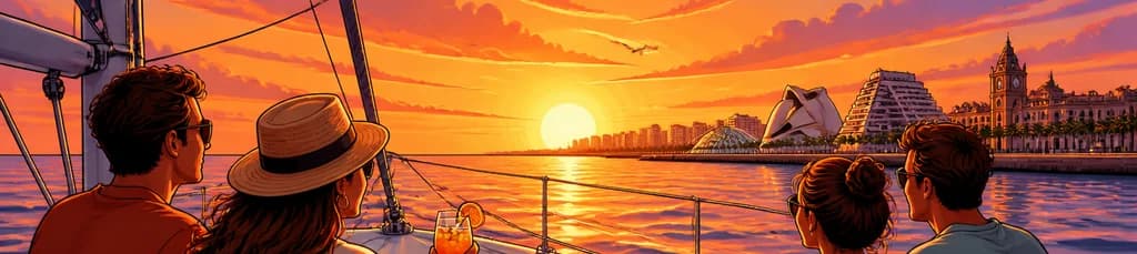 Travesía marítima al ocaso desde el puerto de Valencia