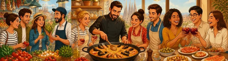 Experiencia culinaria en Barcelona: Clase de paella, tour de tapas y mercado para grupos reducidos en el centro