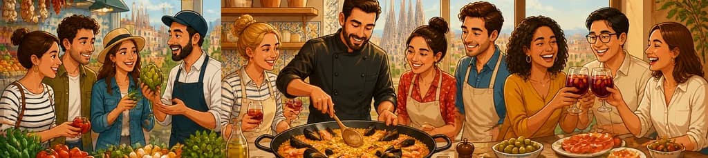 Experiencia culinaria en Barcelona: Clase de paella, tour de tapas y mercado para grupos reducidos en el centro