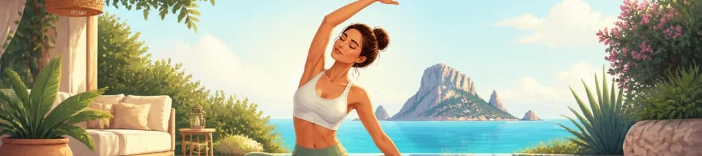 Experiencia de yoga y cava al atardecer en una cala secreta de Ibiza