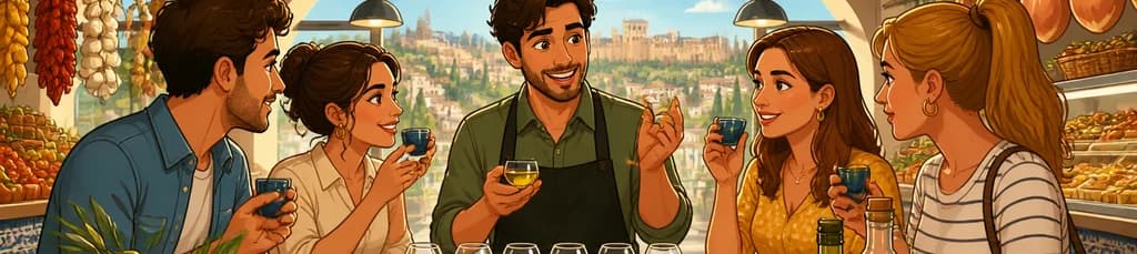 Experiencia culinaria privada: Degustación de aceite de oliva y tapas en el Mercado de Granada