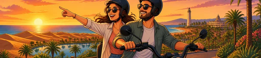 Recorrido guiado en e-Scooter biplaza al atardecer por Maspalomas y Meloneras