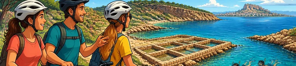 Recorrido en bicicleta eléctrica por la costa de Alicante, incluyendo el estanque romano y snorkel