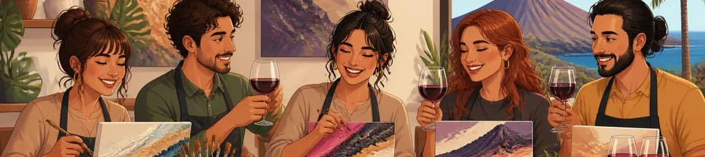 Experiencia artística y enológica: taller de pintura y texturas con cata de vinos volcánicos