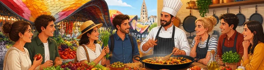 Experiencia Culinaria: Recorrido por el Mercado de Santa Caterina y Clase de Cocina de Tapas y Paella