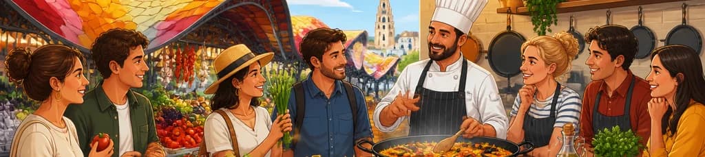 Experiencia Culinaria: Recorrido por el Mercado de Santa Caterina y Clase de Cocina de Tapas y Paella