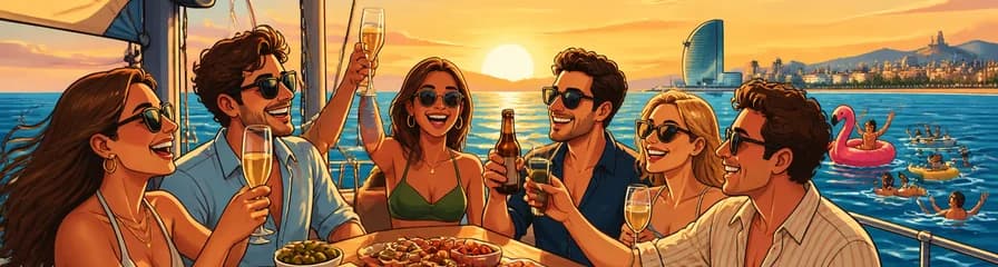 Navegación privada en Barcelona al atardecer o durante el día, con barra libre y aperitivos