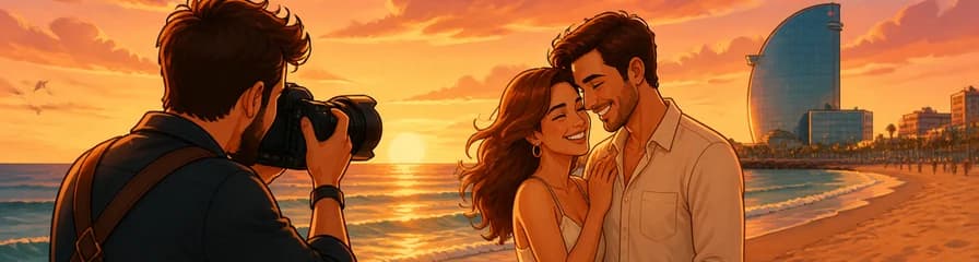 Sesión fotográfica al atardecer en la playa de la Barceloneta