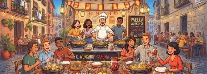 Taller práctico de paella en Madrid con sangría ilimitada