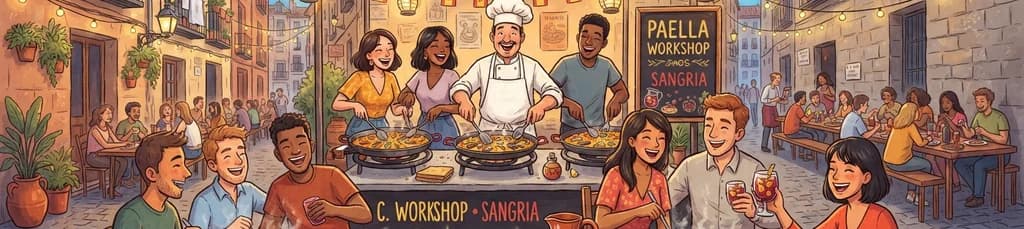Taller práctico de paella en Madrid con sangría ilimitada