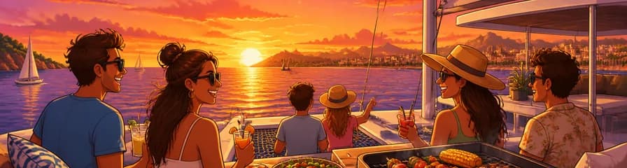 Navegación al atardecer en catamarán con barbacoa por las costas de Mallorca