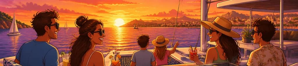 Navegación al atardecer en catamarán con barbacoa por las costas de Mallorca
