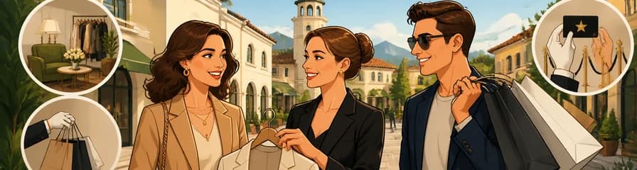 Experiencia de compras en La Roca Village con personal shopper, pase VIP y servicio manos libres