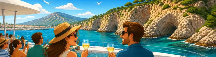 Recorrido en catamarán por la costa de Denia con aperitivo y copa de vino blanco