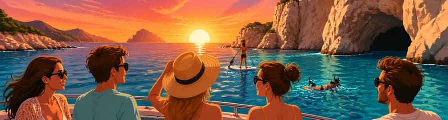 Travesía marítima al atardecer en Ibiza: snorkel, playas y exploración de cuevas