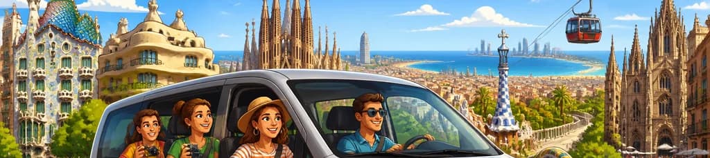 Recorrido completo de Barcelona en coche durante un día