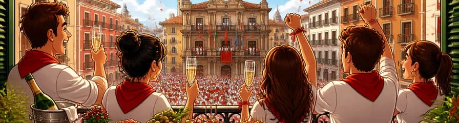 Vista privada del Chupinazo desde balcón con champán y tapas en Pamplona
