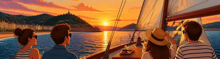 Travesía al atardecer en yate clásico por San Sebastián