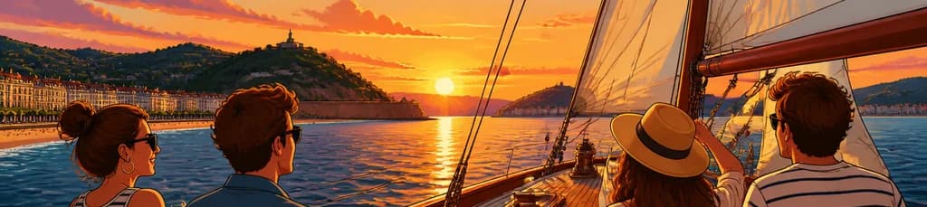Travesía al atardecer en yate clásico por San Sebastián