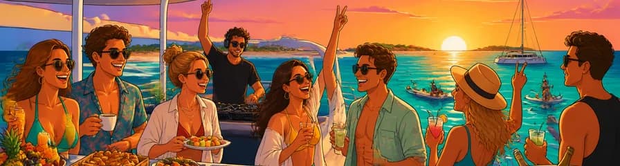 Fiesta inolvidable al atardecer en una excursión en barco con todo incluido de día completo de Ibiza a Formentera