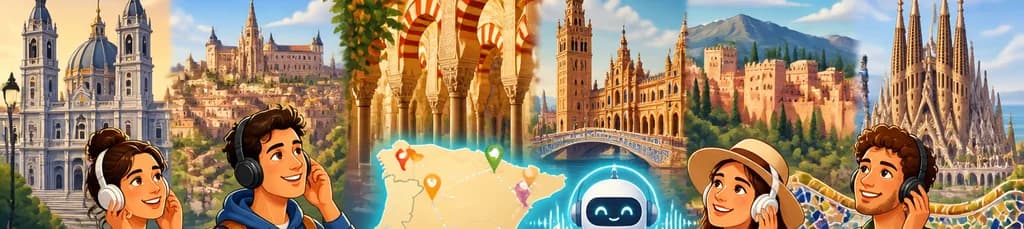 Descubre España: Tour de audio con inteligencia artificial por Madrid, Toledo, Córdoba, Sevilla, Granada y Barcelona