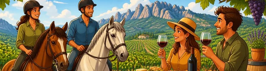 Aventura ecuestre en el Penedés: cata de vinos y degustación de tapas en un recorrido privado