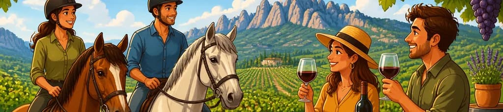 Aventura ecuestre en el Penedés: cata de vinos y degustación de tapas en un recorrido privado
