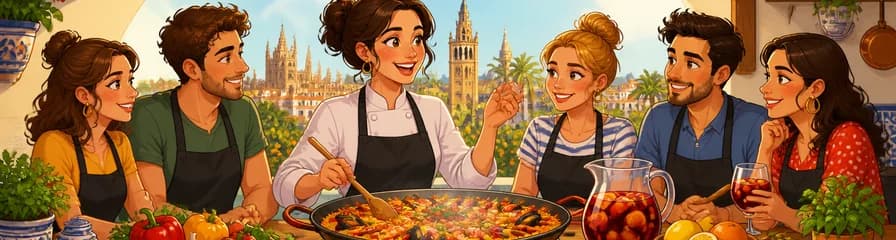 Experimenta una clase privada de cocina de paella y sangría para grupos en Sevilla