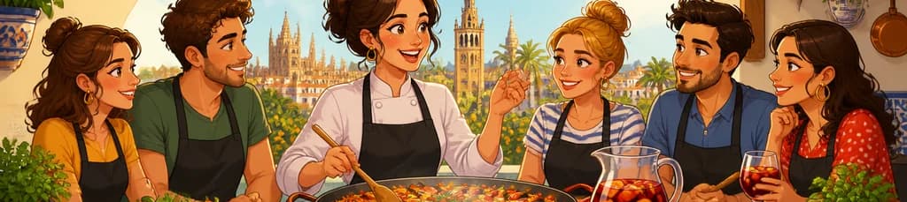 Experimenta una clase privada de cocina de paella y sangría para grupos en Sevilla