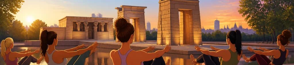 Clases de Pilates al amanecer o al anochecer en el histórico Templo de Debod de Madrid