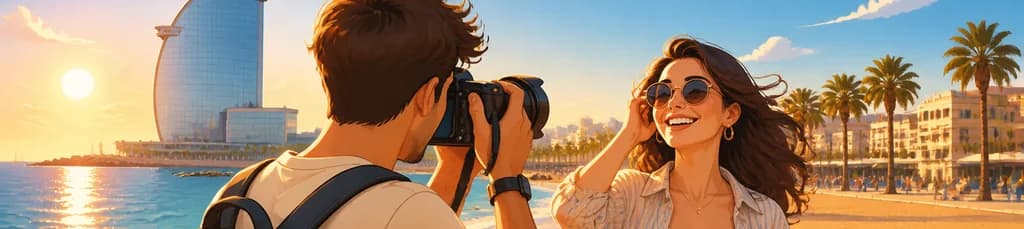 Sesión fotográfica con luz solar en la Playa de la Barceloneta