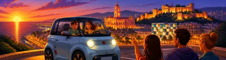 Explora Málaga al anochecer y por la noche en un tour autoguiado en coche eléctrico
