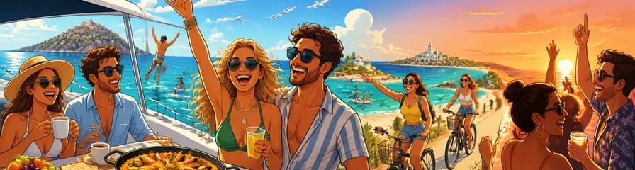 Excursión en barco todo incluido de Ibiza a Formentera con visita en bicicleta y fiesta al atardecer