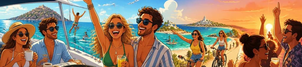 Excursión en barco todo incluido de Ibiza a Formentera con visita en bicicleta y fiesta al atardecer