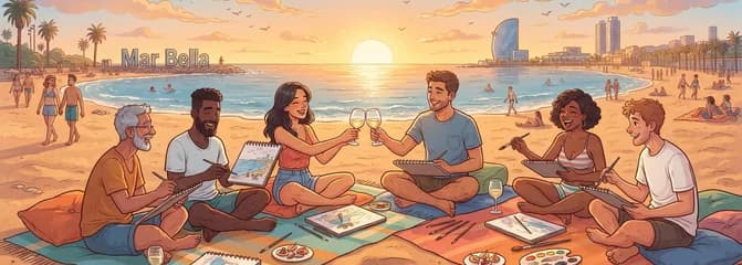 Sesión de dibujo y brindis en la playa