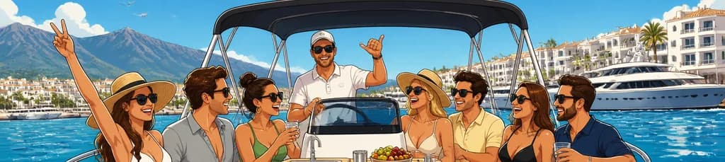 Excursión Privada FLOKY de 8 Metros para 10 Personas con Patrón en Puerto Banús